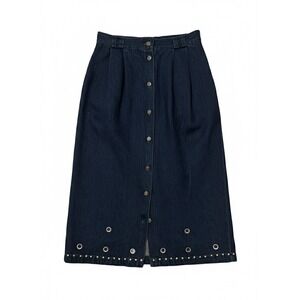 PS Sport Vtg Denim Midi Skirt‎ Button Front Grommet Studded Embellished Sz 4